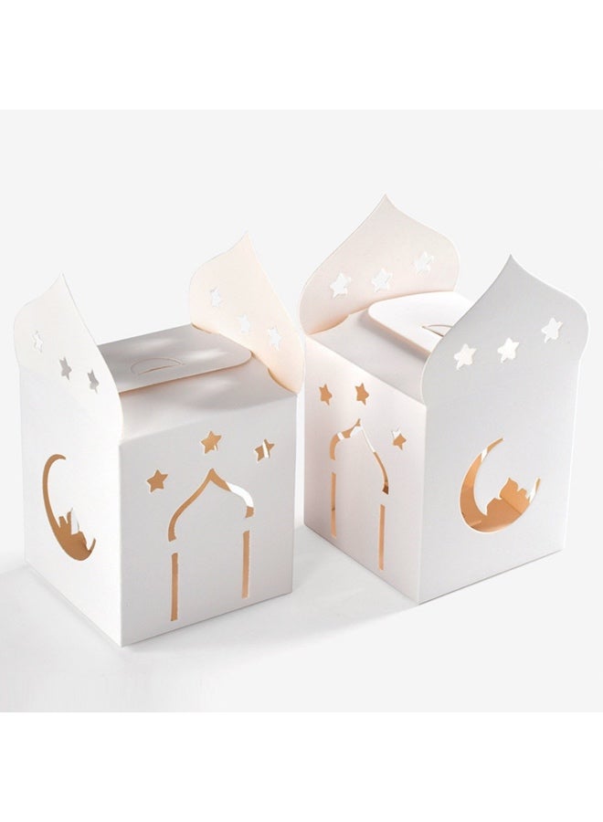 10 PCS Eid Mubarak Candy Box,Eid Mubarak Treat Gifts Boxes,Eid Mubarak Paper Gift Bag,Muslim Ramadan Favor Boxes,White Gold Snack Sugar Chocolate Goody Treat Bag,Muslim Islamic Party Supplies - Image 2